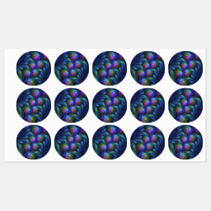 Farbenfrohe Abstrakte blaurosa grünes Fraktal Etiketten