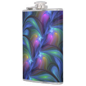 Farbenfrohe Abstrakte blaurosa grünes Fraktal Flachmann (Links)