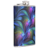 Farbenfrohe Abstrakte blaurosa grünes Fraktal Flachmann (Rechts)