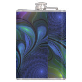 Farbenfrohe Abstrakte blaurosa grünes Fraktal Flachmann (Rückseite)