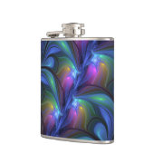 Farbenfrohe Abstrakte blaurosa grünes Fraktal Flachmann (Links)