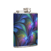 Farbenfrohe Abstrakte blaurosa grünes Fraktal Flachmann (Rechts)