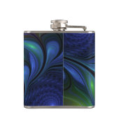 Farbenfrohe Abstrakte blaurosa grünes Fraktal Flachmann (Rückseite)