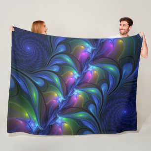 Farbenfrohe Abstrakte blaurosa grünes Fraktal Fleecedecke