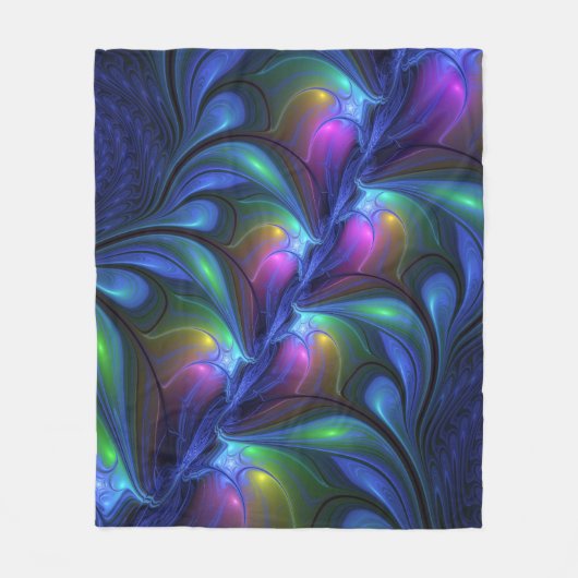 Farbenfrohe Abstrakte blaurosa grünes Fraktal Fleecedecke (Vorderseite)
