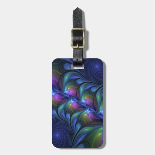Farbenfrohe Abstrakte blaurosa grünes Fraktal Gepäckanhänger (Vorderseite vertikal)
