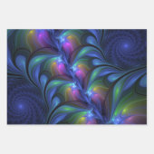 Farbenfrohe Abstrakte blaurosa grünes Fraktal Geschenkpapier Set (Vorderseite)