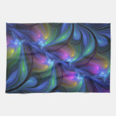 Farbenfrohe Abstrakte blaurosa grünes Fraktal Geschirrtuch (Horizontal)