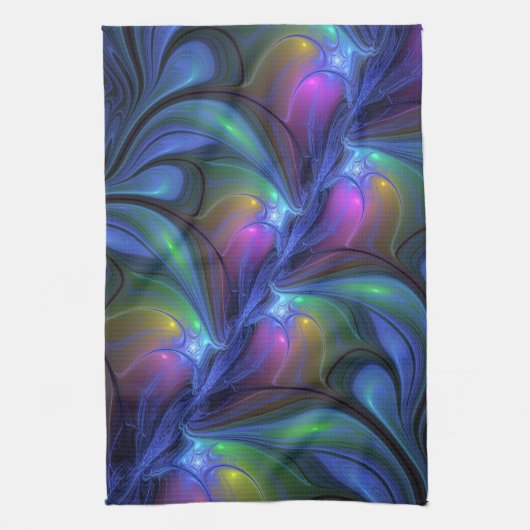 Farbenfrohe Abstrakte blaurosa grünes Fraktal Geschirrtuch (Vertikal)