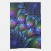Farbenfrohe Abstrakte blaurosa grünes Fraktal Geschirrtuch (Vertikal)