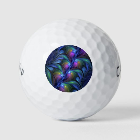 Farbenfrohe Abstrakte blaurosa grünes Fraktal Golfball (Vorderseite)