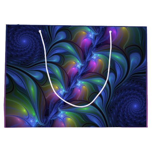 Farbenfrohe Abstrakte blaurosa grünes Fraktal Große Geschenktüte (Rückseite)