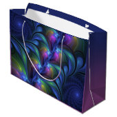 Farbenfrohe Abstrakte blaurosa grünes Fraktal Große Geschenktüte (Rückseite Schrägansicht)