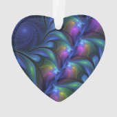 Farbenfrohe Abstrakte blaurosa grünes Fraktal Herz Ornament (Rückseite)