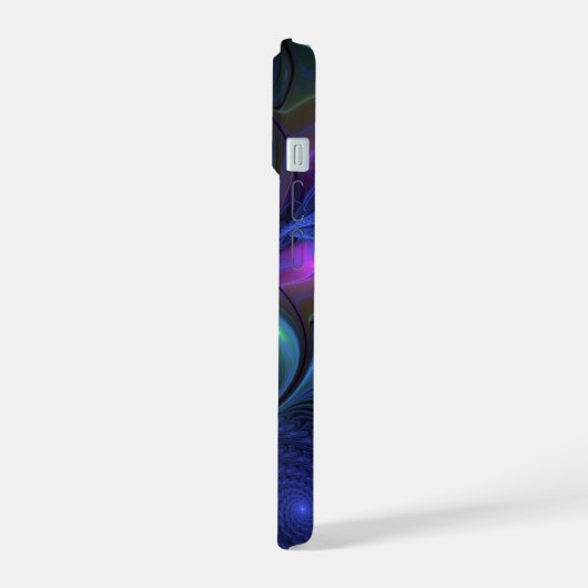 Farbenfrohe Abstrakte blaurosa grünes Fraktal iPhone 15 Hülle (Linke Seite)