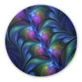 Farbenfrohe Abstrakte blaurosa grünes Fraktal Keramikknauf (Vorderseite)