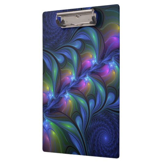 Farbenfrohe Abstrakte blaurosa grünes Fraktal Klemmbrett (Links)