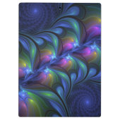 Farbenfrohe Abstrakte blaurosa grünes Fraktal Klemmbrett (Rückseite)