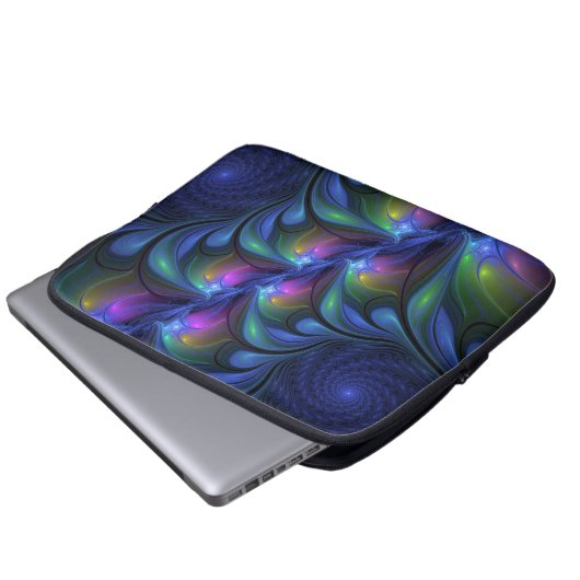 Farbenfrohe Abstrakte blaurosa grünes Fraktal Laptopschutzhülle (Vorne Knopf)