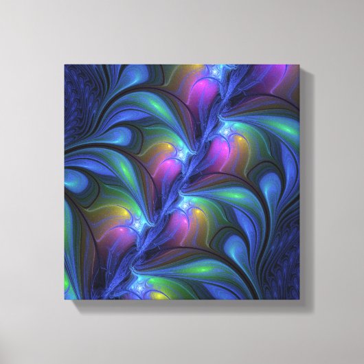 Farbenfrohe Abstrakte blaurosa grünes Fraktal Leinwanddruck (Vorderseite)