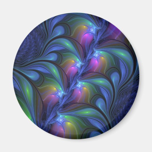 Farbenfrohe Abstrakte blaurosa grünes Fraktal Magnet (Vorne)