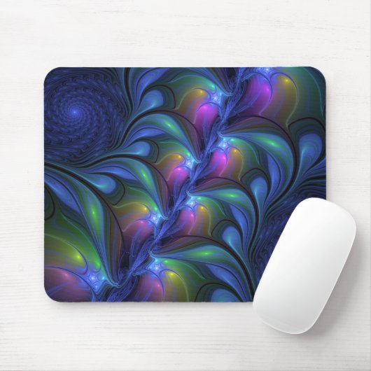 Farbenfrohe Abstrakte blaurosa grünes Fraktal Mousepad (Mit Mouse)