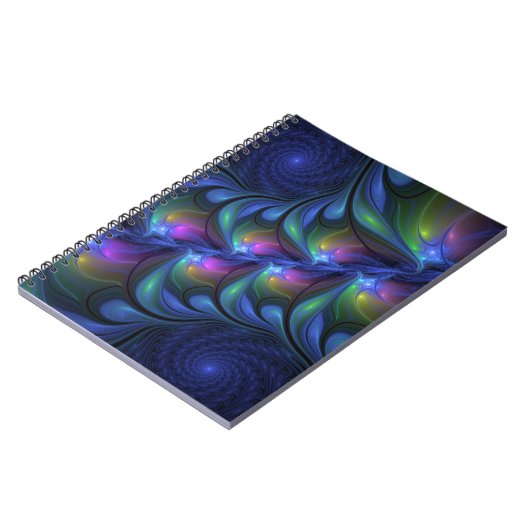 Farbenfrohe Abstrakte blaurosa grünes Fraktal Notizblock (Linke Seite)
