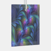 Farbenfrohe Abstrakte blaurosa grünes Fraktal Ornament Aus Glas (Vorderseite Rechts)