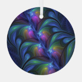 Farbenfrohe Abstrakte blaurosa grünes Fraktal Ornament Aus Glas (Rückseite)