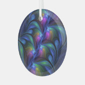 Farbenfrohe Abstrakte blaurosa grünes Fraktal Ornament Aus Glas (Vorderseite links)