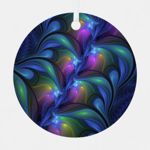 Farbenfrohe Abstrakte blaurosa grünes Fraktal Ornament Aus Metall