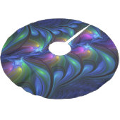 Farbenfrohe Abstrakte blaurosa grünes Fraktal Polyester Weihnachtsbaumdecke (Schrägansicht)