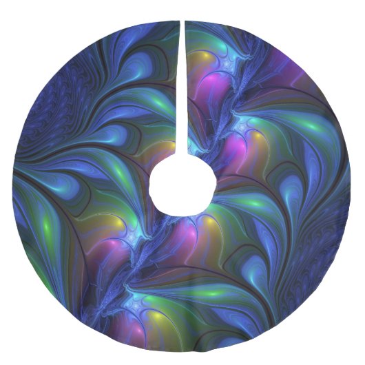 Farbenfrohe Abstrakte blaurosa grünes Fraktal Polyester Weihnachtsbaumdecke (Vorderseite)