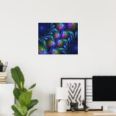 Farbenfrohe Abstrakte blaurosa grünes Fraktal Poster (Heimbüro)
