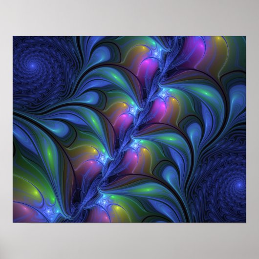 Farbenfrohe Abstrakte blaurosa grünes Fraktal Poster (Vorne)