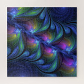 Farbenfrohe Abstrakte blaurosa grünes Fraktal Puzzle (Horizontal)