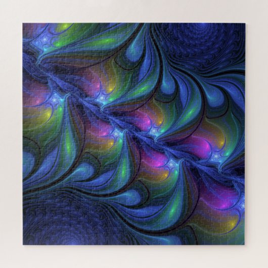 Farbenfrohe Abstrakte blaurosa grünes Fraktal Puzzle (Horizontal)