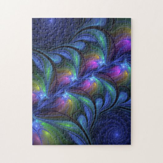 Farbenfrohe Abstrakte blaurosa grünes Fraktal Puzzle (Vertikal)