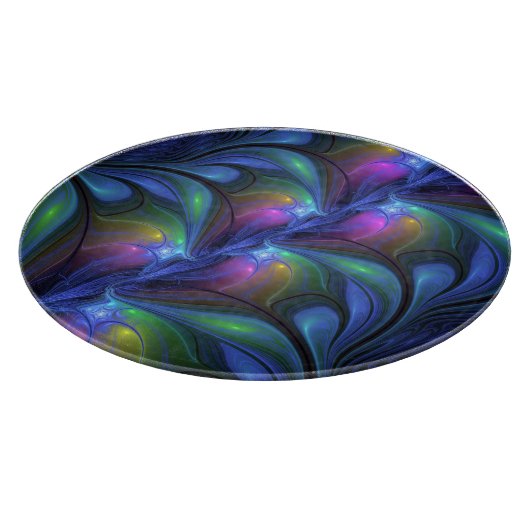 Farbenfrohe Abstrakte blaurosa grünes Fraktal Schneidebrett (Ecke)