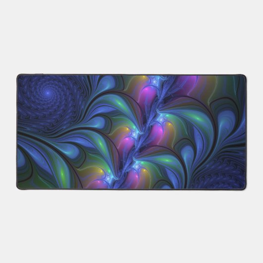 Farbenfrohe Abstrakte blaurosa grünes Fraktal Schreibtischunterlage (Vorderseite)