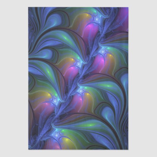 Farbenfrohe Abstrakte blaurosa grünes Fraktal Seidenpapier (Vorderseite)