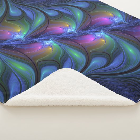 Farbenfrohe Abstrakte blaurosa grünes Fraktal Sherpadecke (3/4)