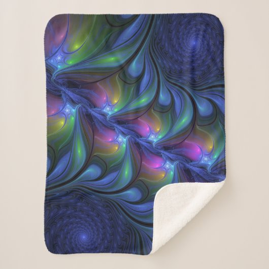 Farbenfrohe Abstrakte blaurosa grünes Fraktal Sherpadecke (Vorderseite)