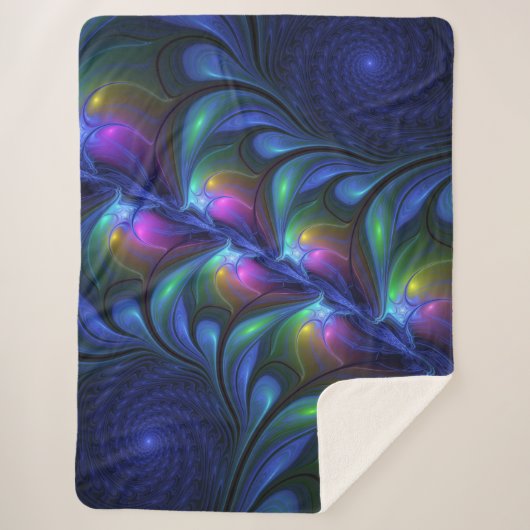 Farbenfrohe Abstrakte blaurosa grünes Fraktal Sherpadecke (Vorderseite)