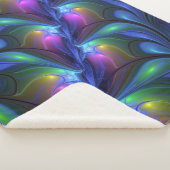 Farbenfrohe Abstrakte blaurosa grünes Fraktal Sherpadecke (3/4)