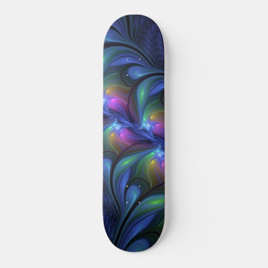 Farbenfrohe Abstrakte blaurosa grünes Fraktal Skateboard (Vorderseite)
