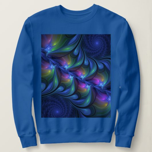 Farbenfrohe Abstrakte blaurosa grünes Fraktal Sweatshirt (Design vorne)