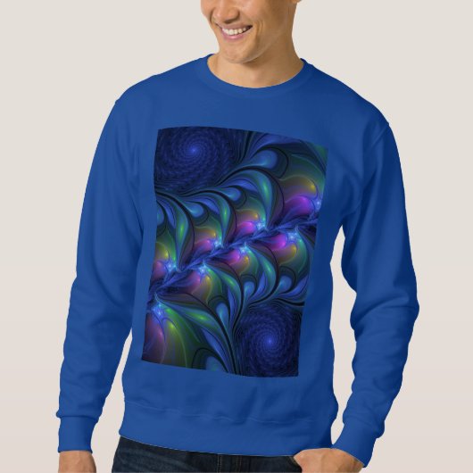 Farbenfrohe Abstrakte blaurosa grünes Fraktal Sweatshirt (Vorderseite)