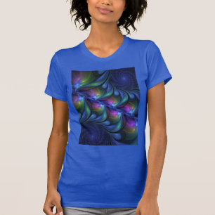 Farbenfrohe Abstrakte blaurosa grünes Fraktal T-Shirt