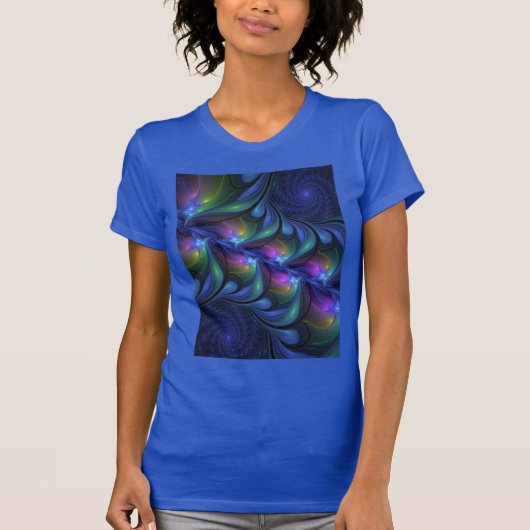 Farbenfrohe Abstrakte blaurosa grünes Fraktal T-Shirt (Vorderseite)